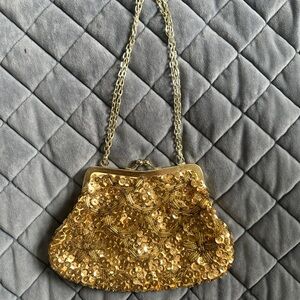 Vintage Walborg Handmade Gold Sequin Evening Chain Purse
